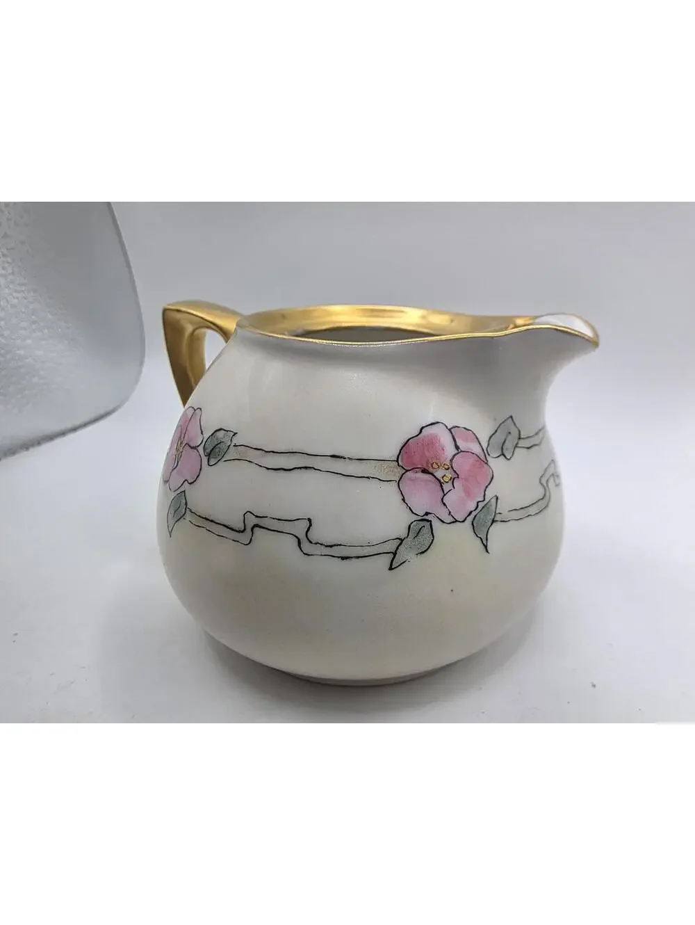 Vintage Epiag Royal Czech Covered Creamer Pink Floral Gold Gilt Porcelain